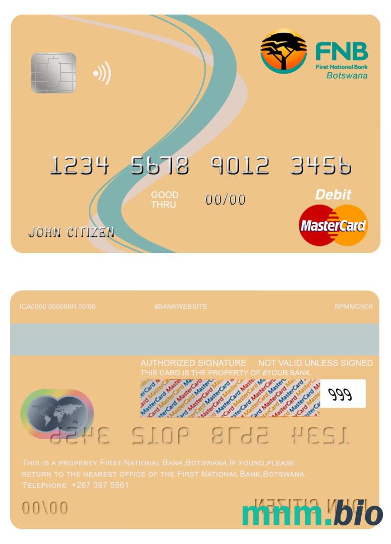 Botswana First National bank przykład karty mastercard w formacie PSD